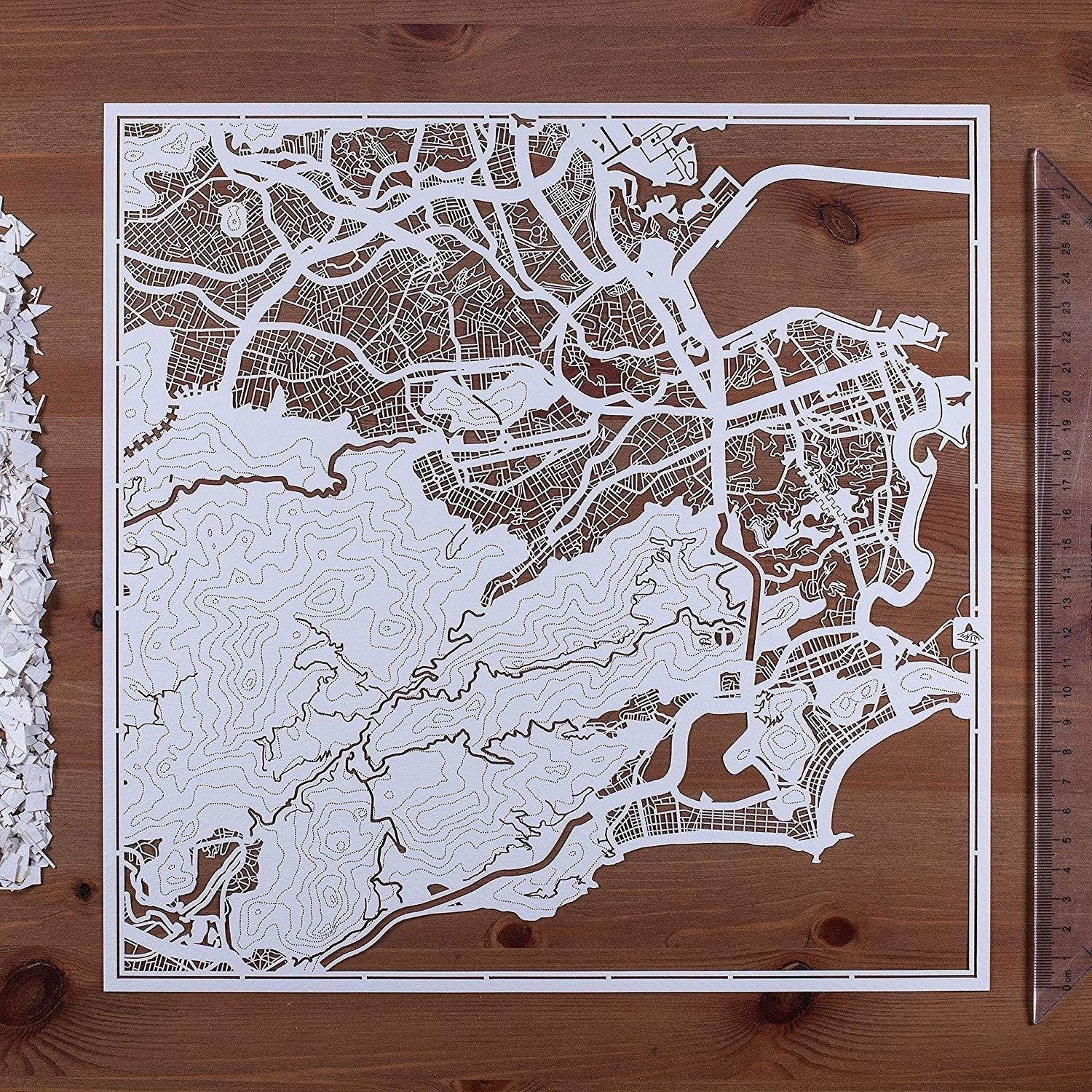 Rio de Janeiro Paper Cut Map by O3 Design Studio White 12&times;12 inches Paper Art