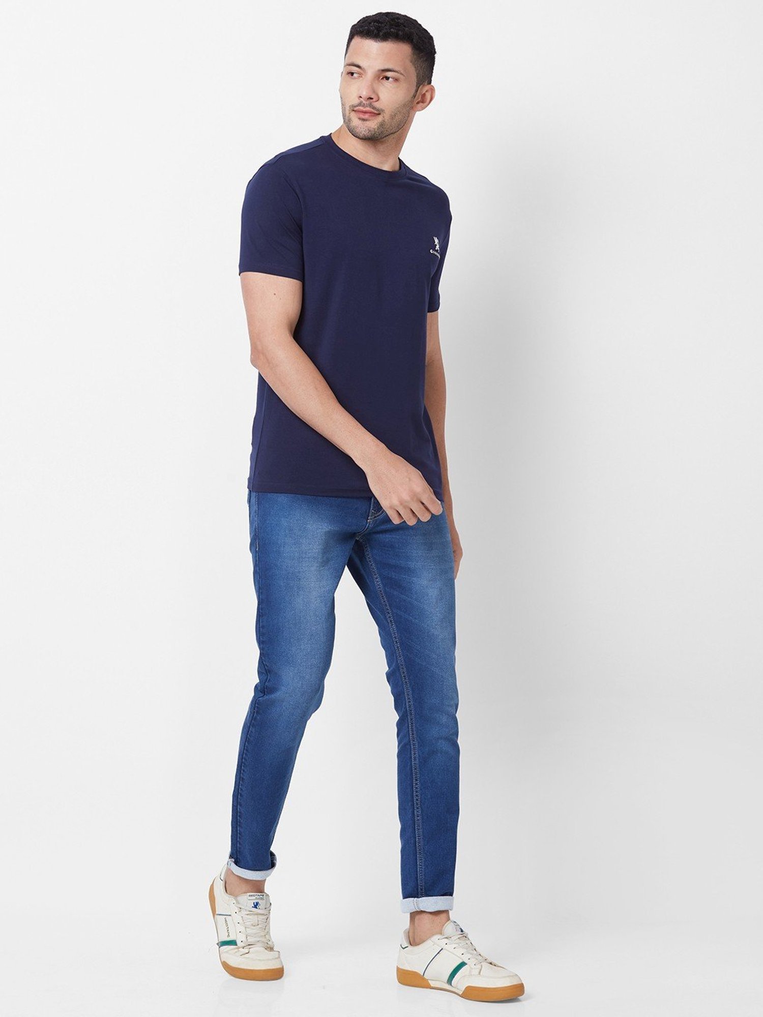 Giordano Dark Navy Cotton Slim Fit T-Shirt