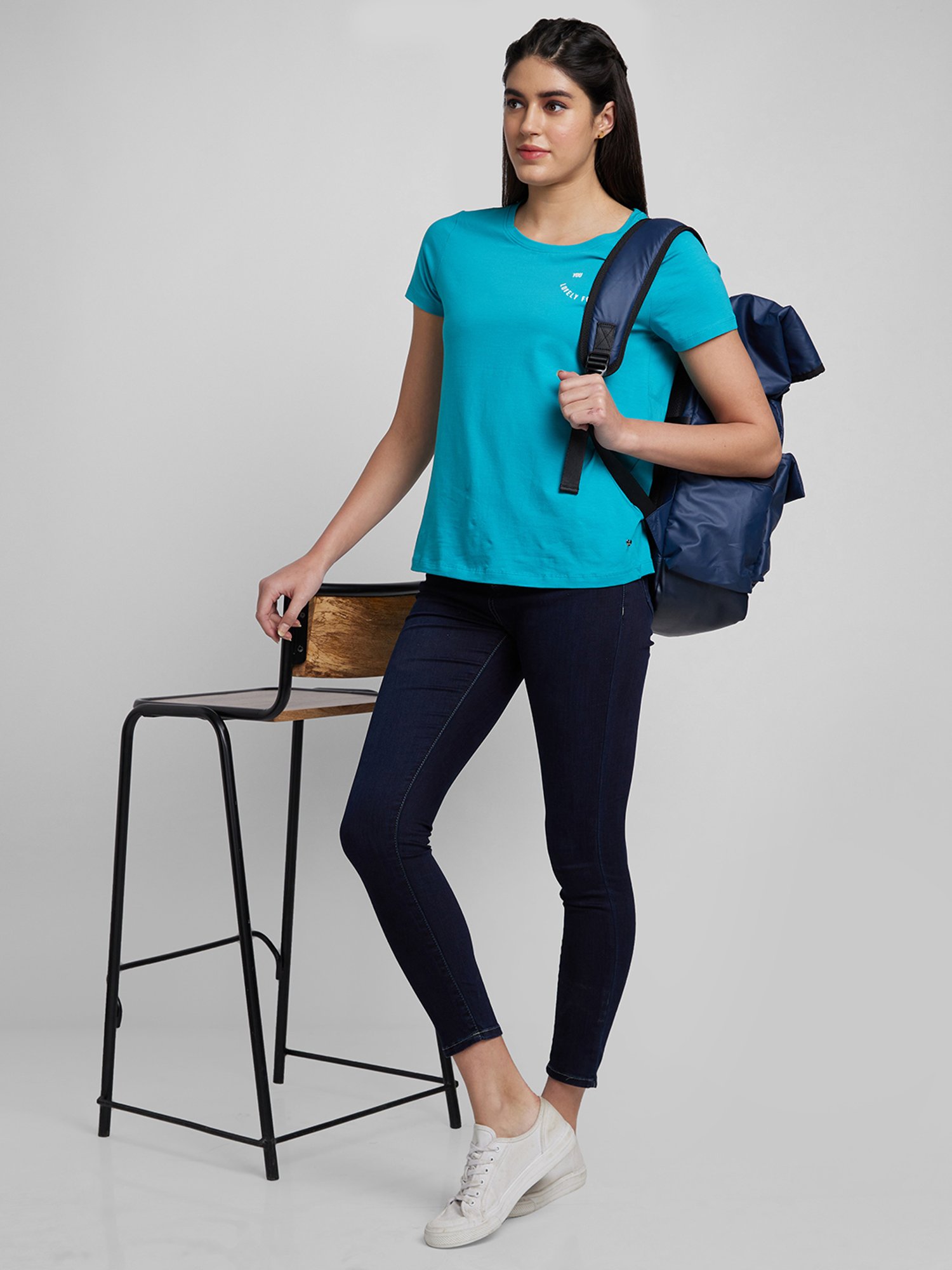 Spykar Blue Printed T-Shirt