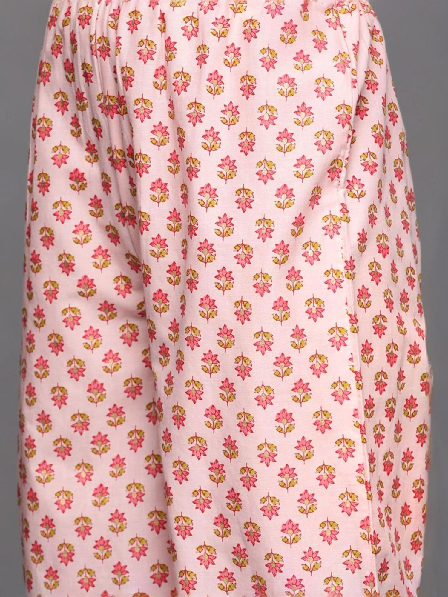 Varanga Pink Cotton Floral Print Kurta Pant Set With Dupatta