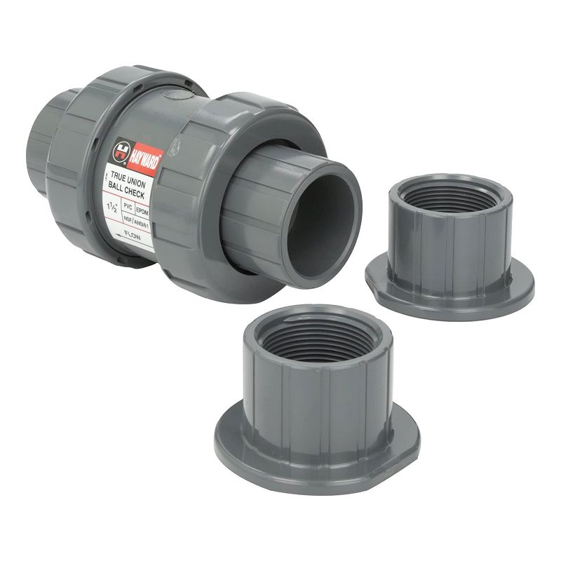 Hayward TC10150STE TC Series 1.5 Inch True Union Check Valve PVC Backflow Preventer with EDPM Seals and Threaded End or Swimming Pools
