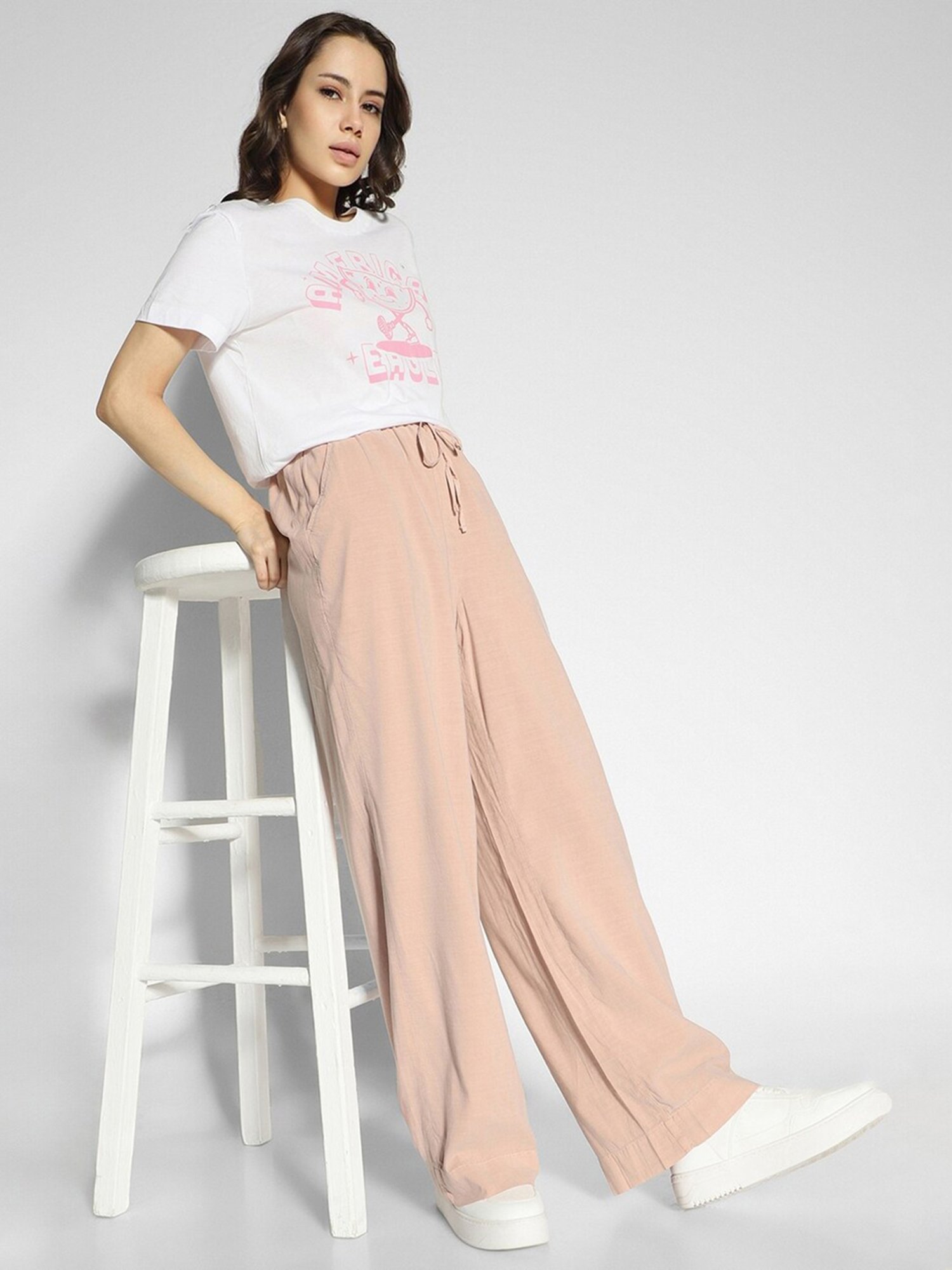 American Eagle Outfitters Pink Blended Regular Fit Mid Rise Pants