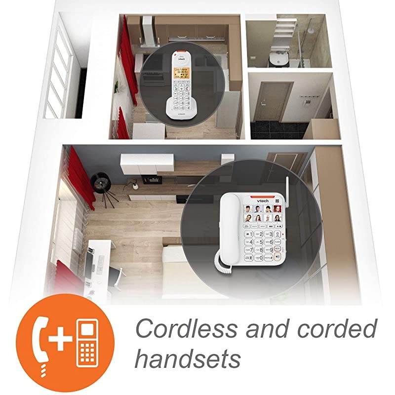 SN5147 Amplified CordedCordless Senior Phone System with 90dB ExtraLoud Visual Ringer Big Buttons Large Display