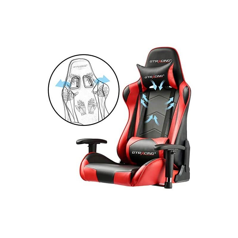 Gaming Chair Racing Office Computer Ergonomic Video Game Chair Backrest and Seat Height Adjustable Swivel Recliner with Headrest and Lumbar Pillow Esports Chair Red