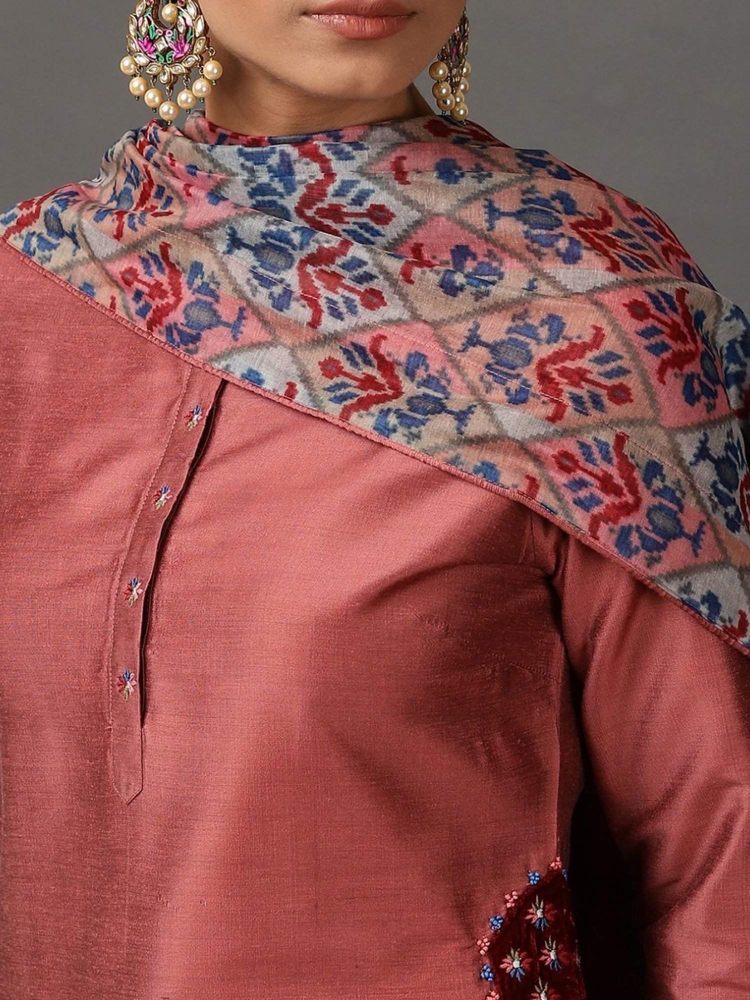 Nuhh Pink Melange Kurta & Pant Set with Dupatta