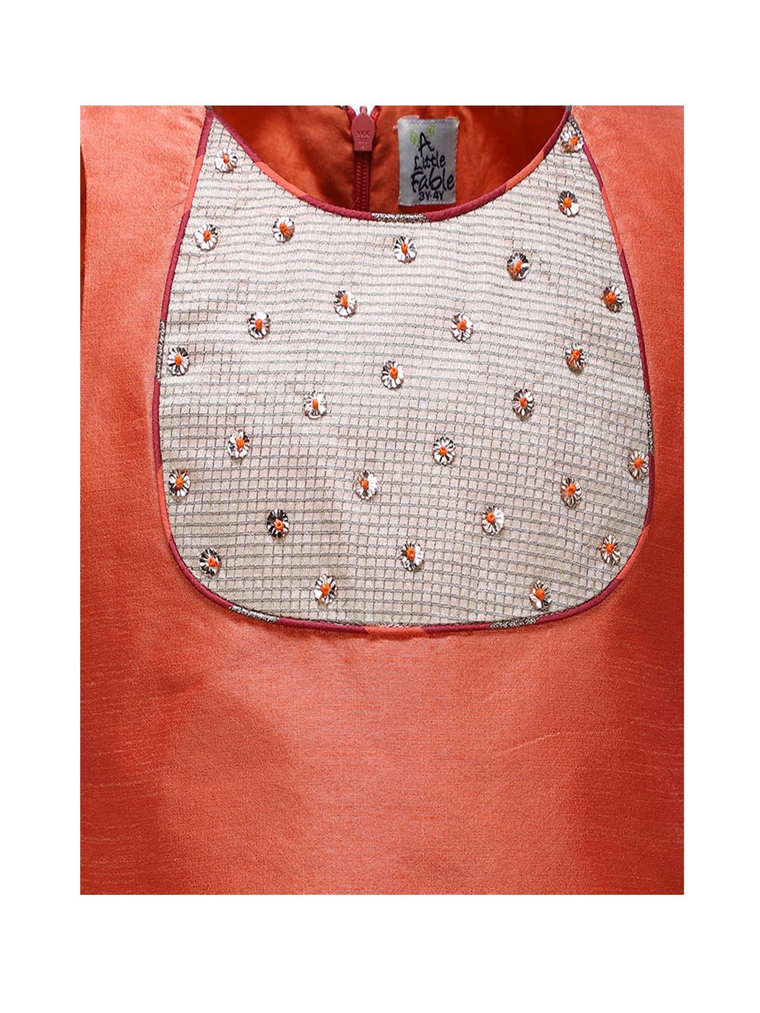 A Little Fable Kids Orange & Maroon Checks Choli, Lehenga With Dupatta