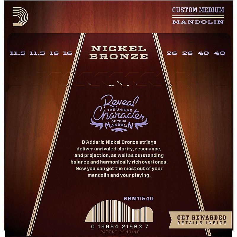 D'Addario NBM11540 Nickel Bronze Custom Medium Mandolin Strings (11.5-40)