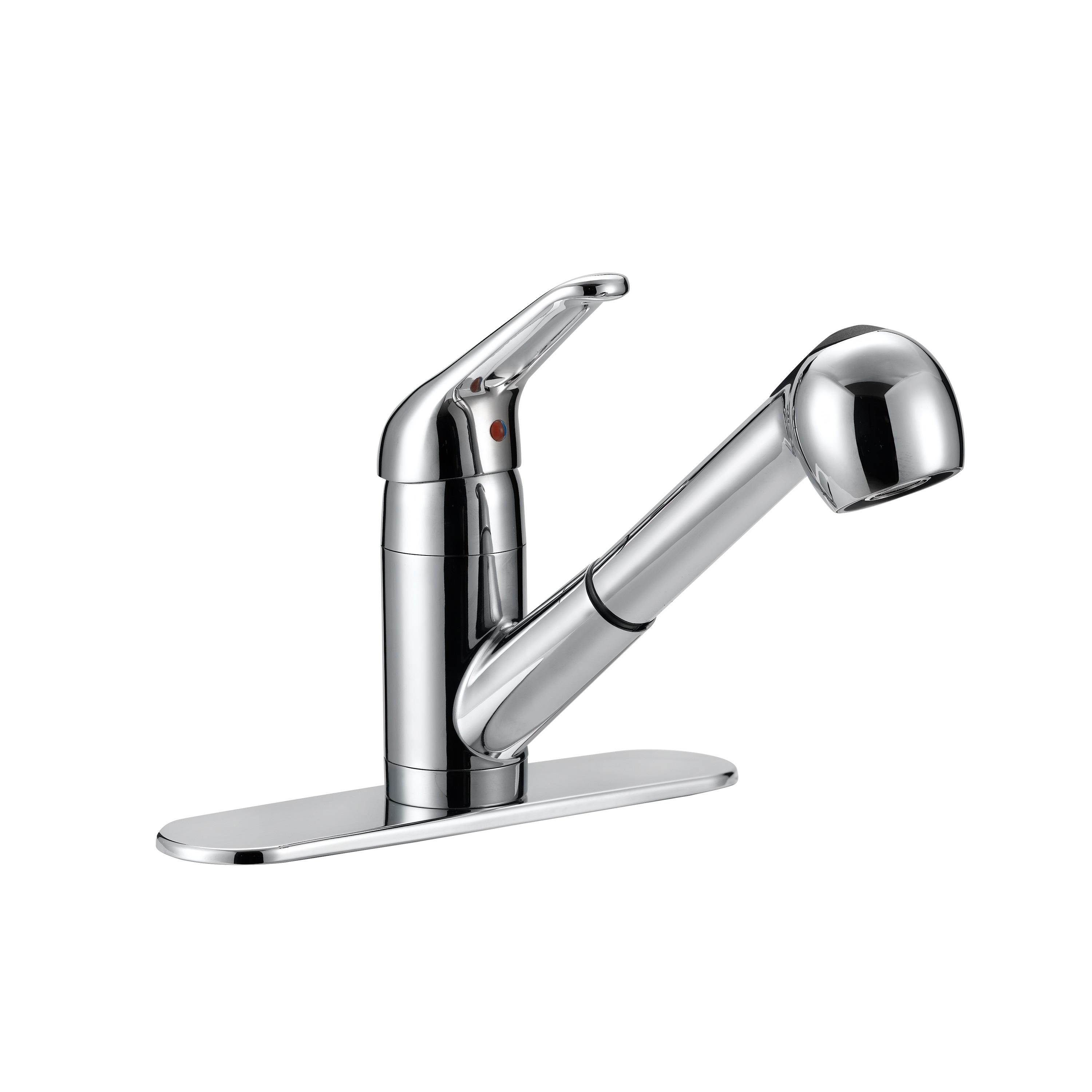 Kitchen Sink Faucet with Pull-Out Sprayer by Aqua Plumb | Polished Chrome Single Handle Kitchen Faucet, Single or 3 Hole Installation.