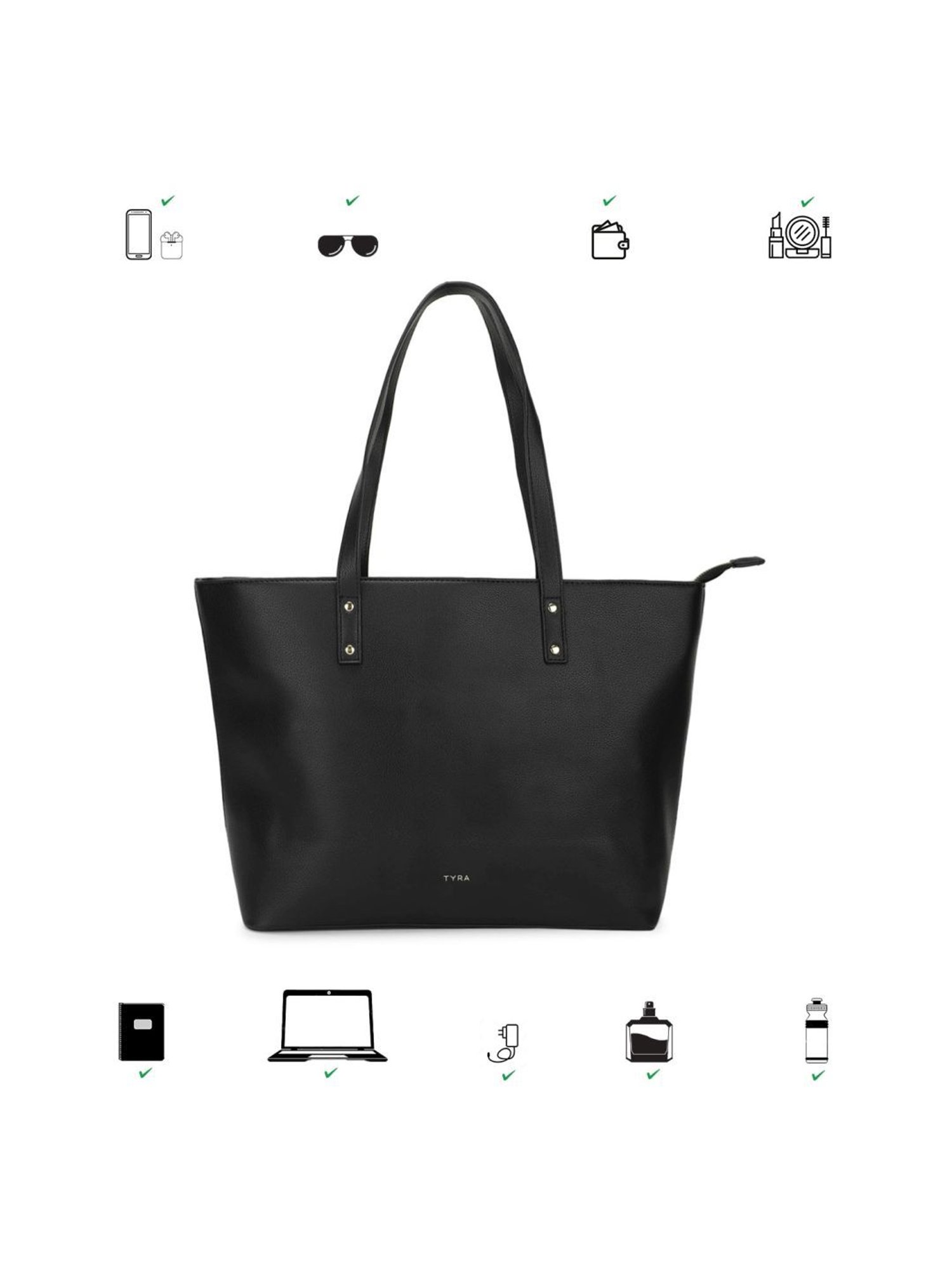 Tyra Daisy Black Solid Faux Leather Tote Handbag