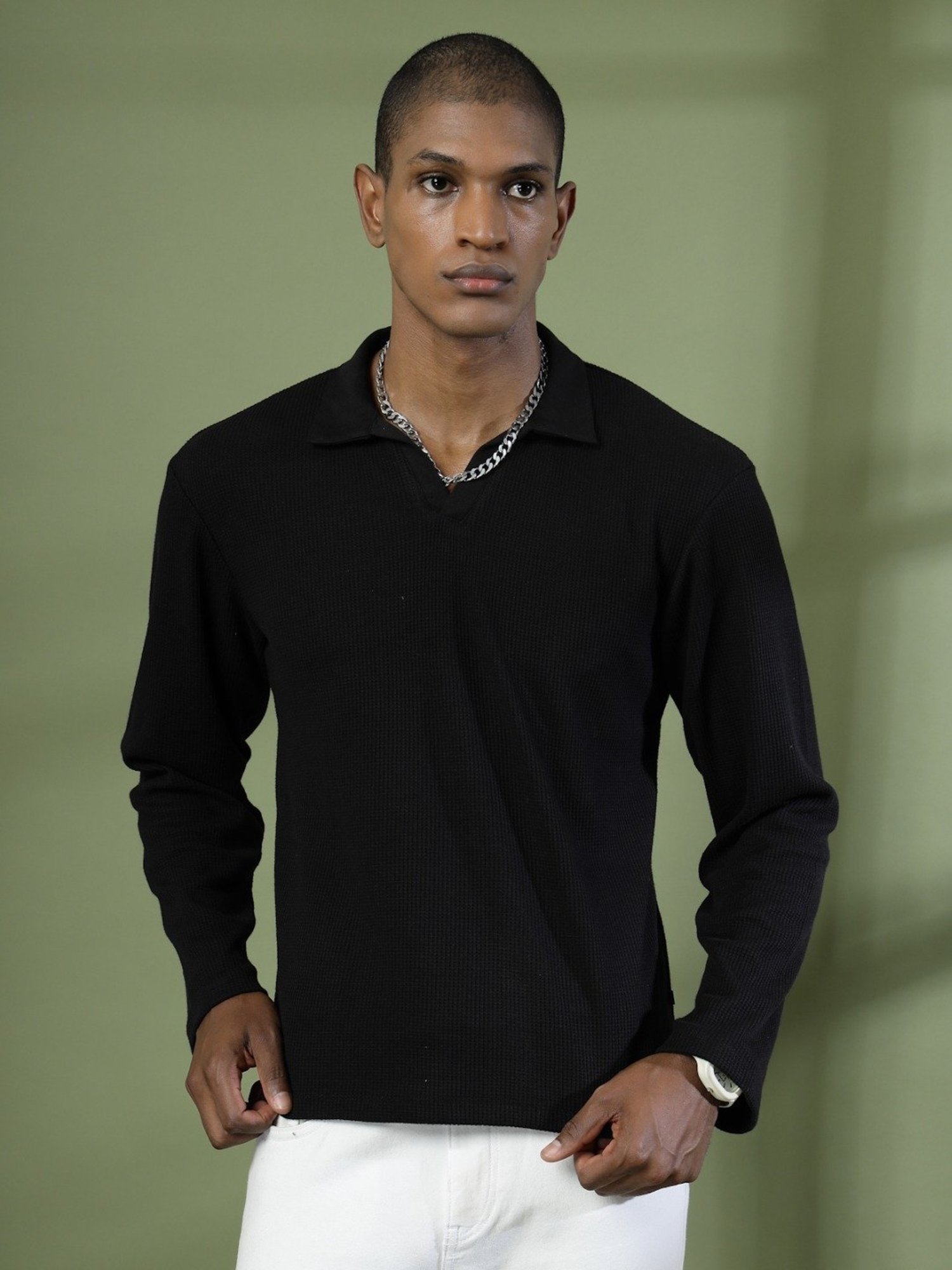 Rigo Black Cotton Boxy Fit Polo T-Shirt