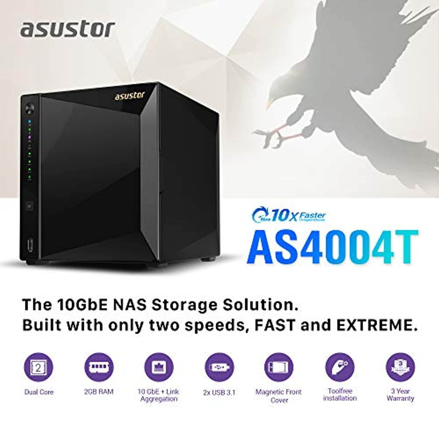 Asustor NAS AS4004T + 48TB Ironwolf HDD (Four 12TB HDD Included)