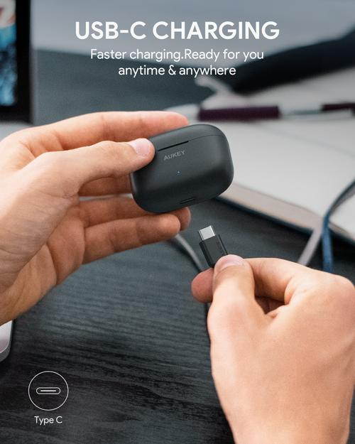 AUKEY EP-T27 True Wireless Earbuds, Bluetooth 5 Headphones with aptX Deep Bass, 4 Microphones, CVC 8.0 Noise Reduction, IPX7 Waterproof, Type C Quick Charge Earphones for iPhones and Android-Black