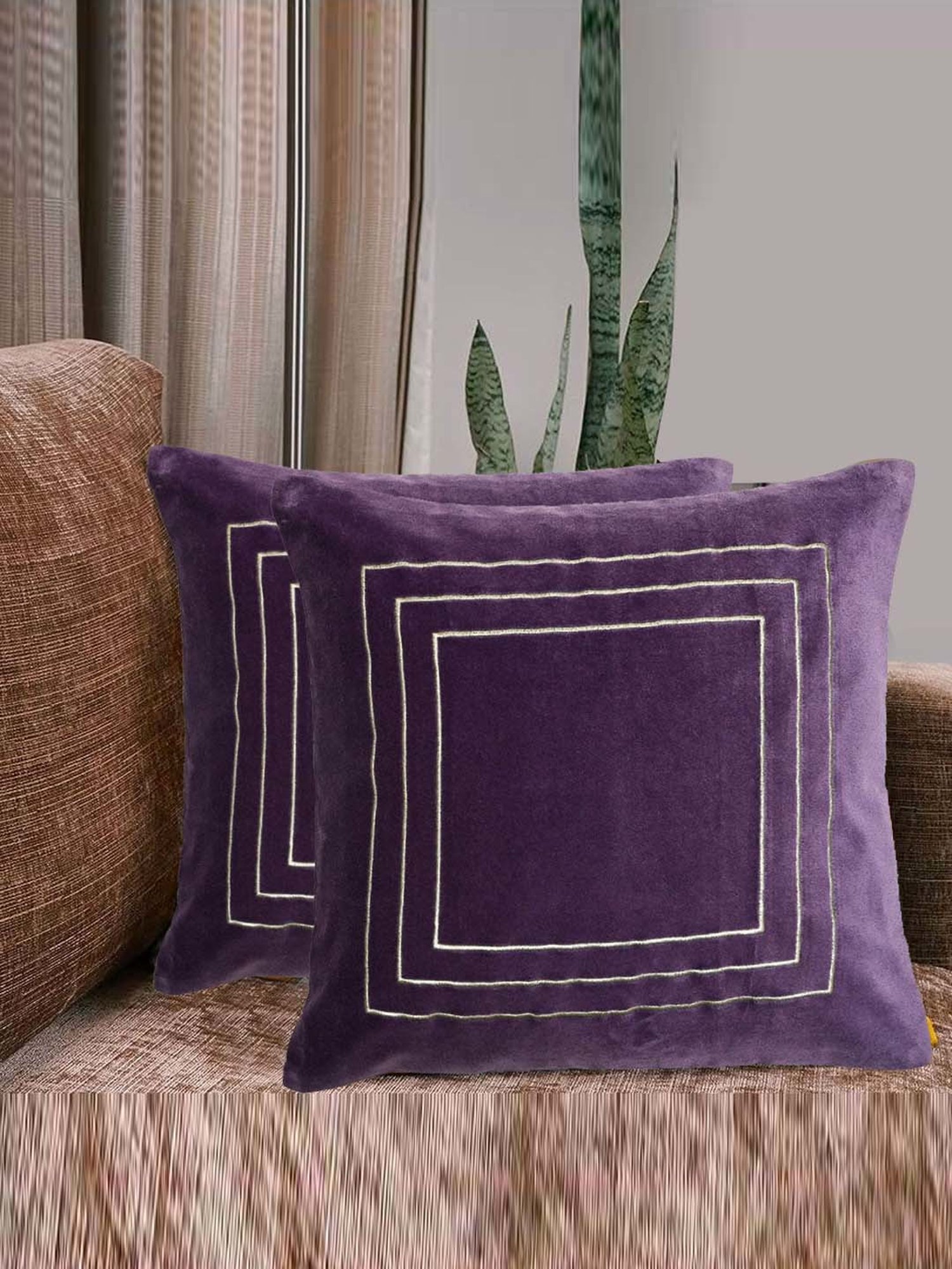 @home Nilkamal Lavender Cotton Cushion Covers - Set of 2