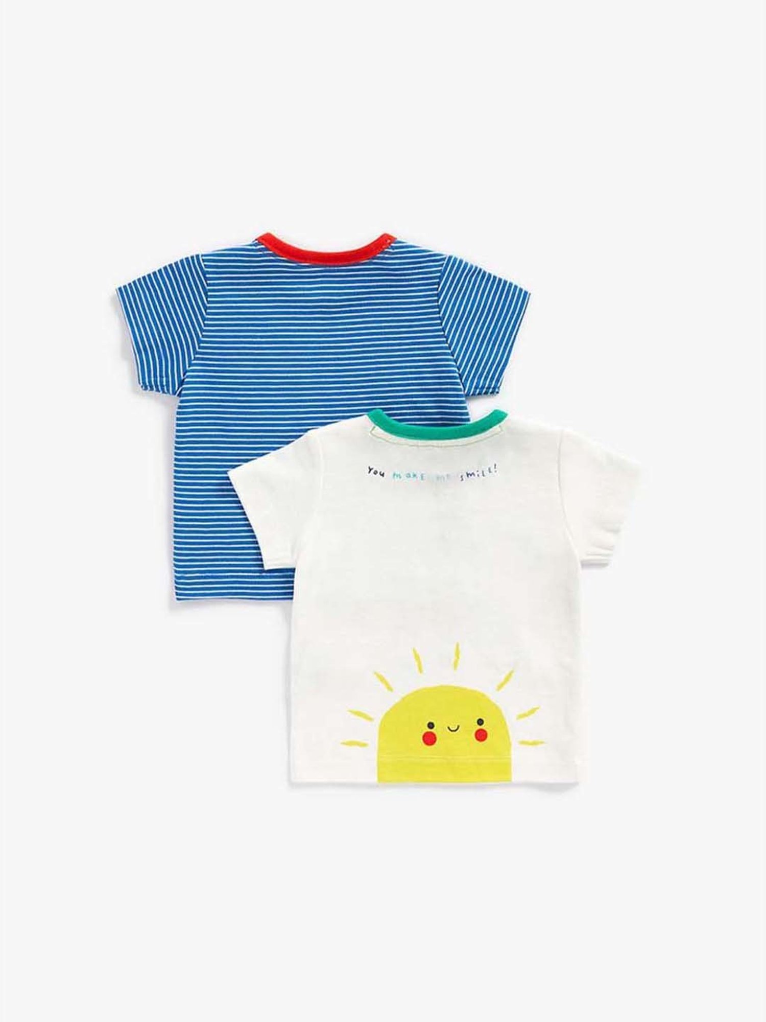 Mothercare Kids Blue & White Cotton Printed T-Shirt (Pack of 2)