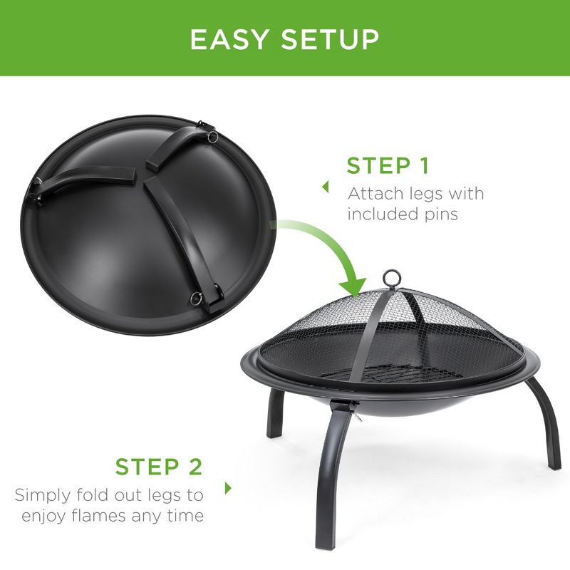 Best Choice Products 22in Fire Pit Bowl, Portable Folding Steel Outdoor Camping Accessory w/ Mesh Cover, Poker