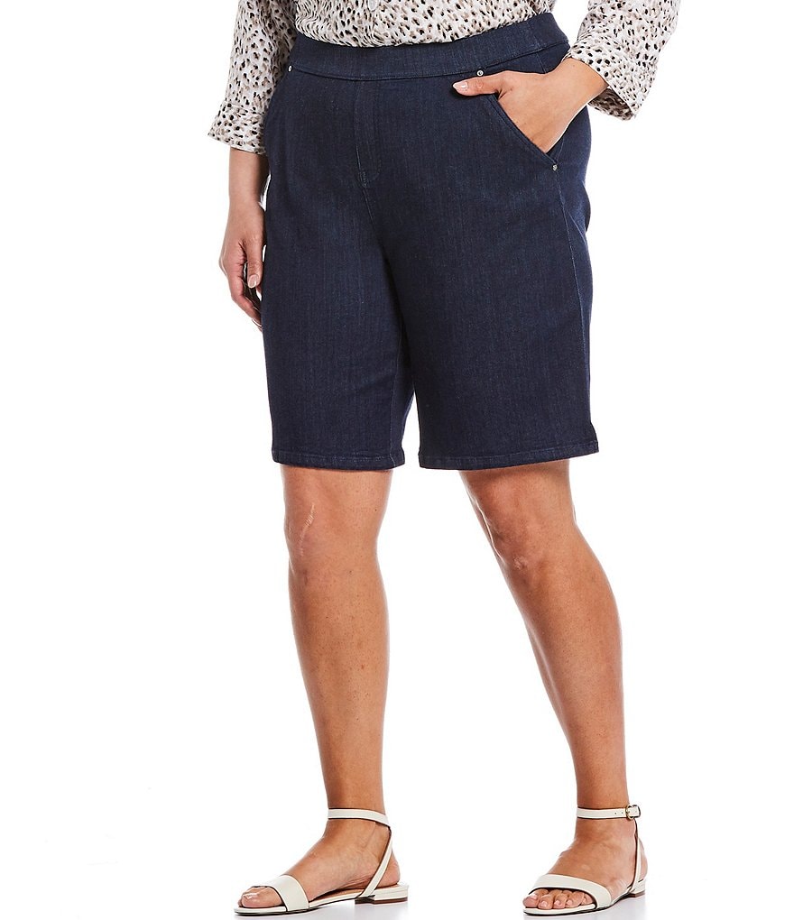 Intro Plus Size Rose Tummy Control Pull-On Stretch Denim Bermuda Shorts