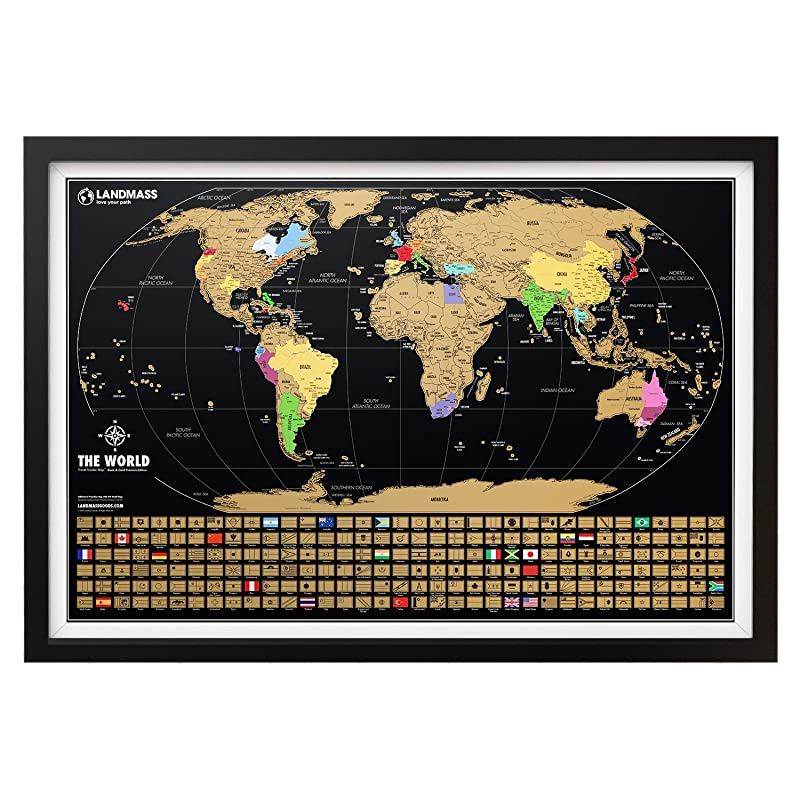Landmass Extra Large Scratch Off World Map Poster Made In The USA Travel Map with Flags Scratch Off Map Of The World With Detailed Cartography And Vibrant Colors Perfect Gift 24 x 36 Inches