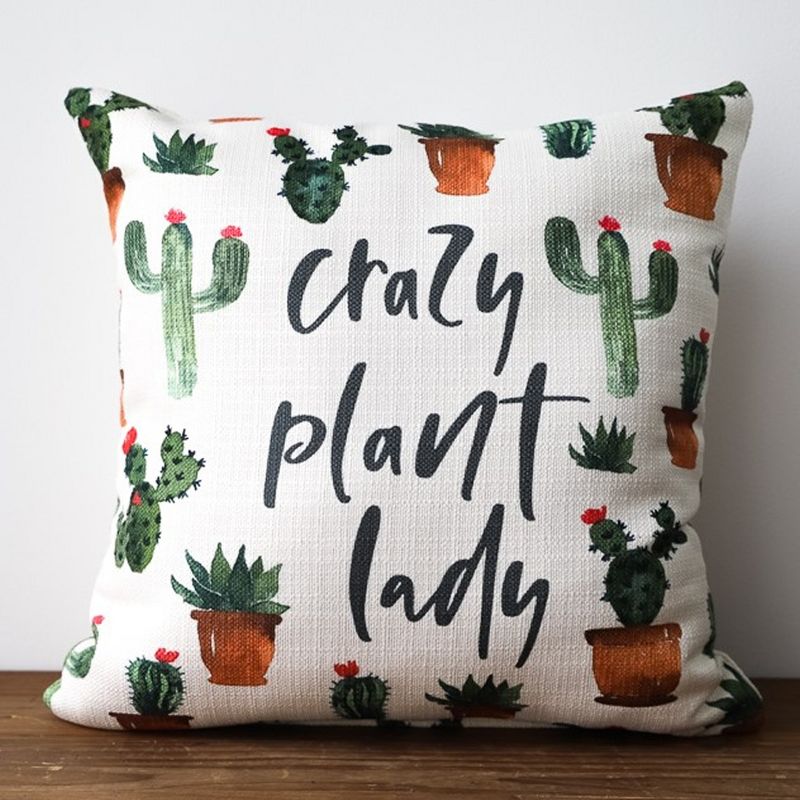 Home Decor 17.0" Crazy Plant Lady Castus Potted Plant Indoor  -  Decorative Pillow