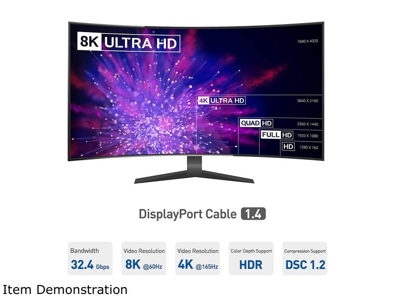 Omni Gear DP-3 3 ft. 8K DisplayPort to DisplayPort Cable 1.4 VERSION with 8K 60Hz