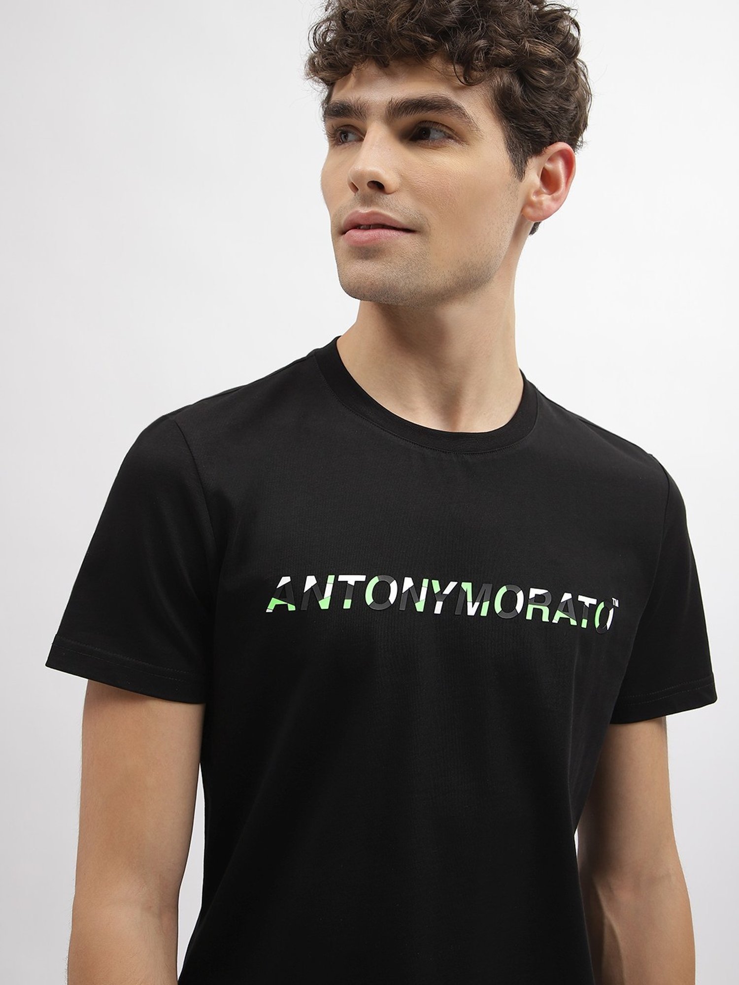 Antony Morato Black Cotton Slim Fit Printed T-Shirt