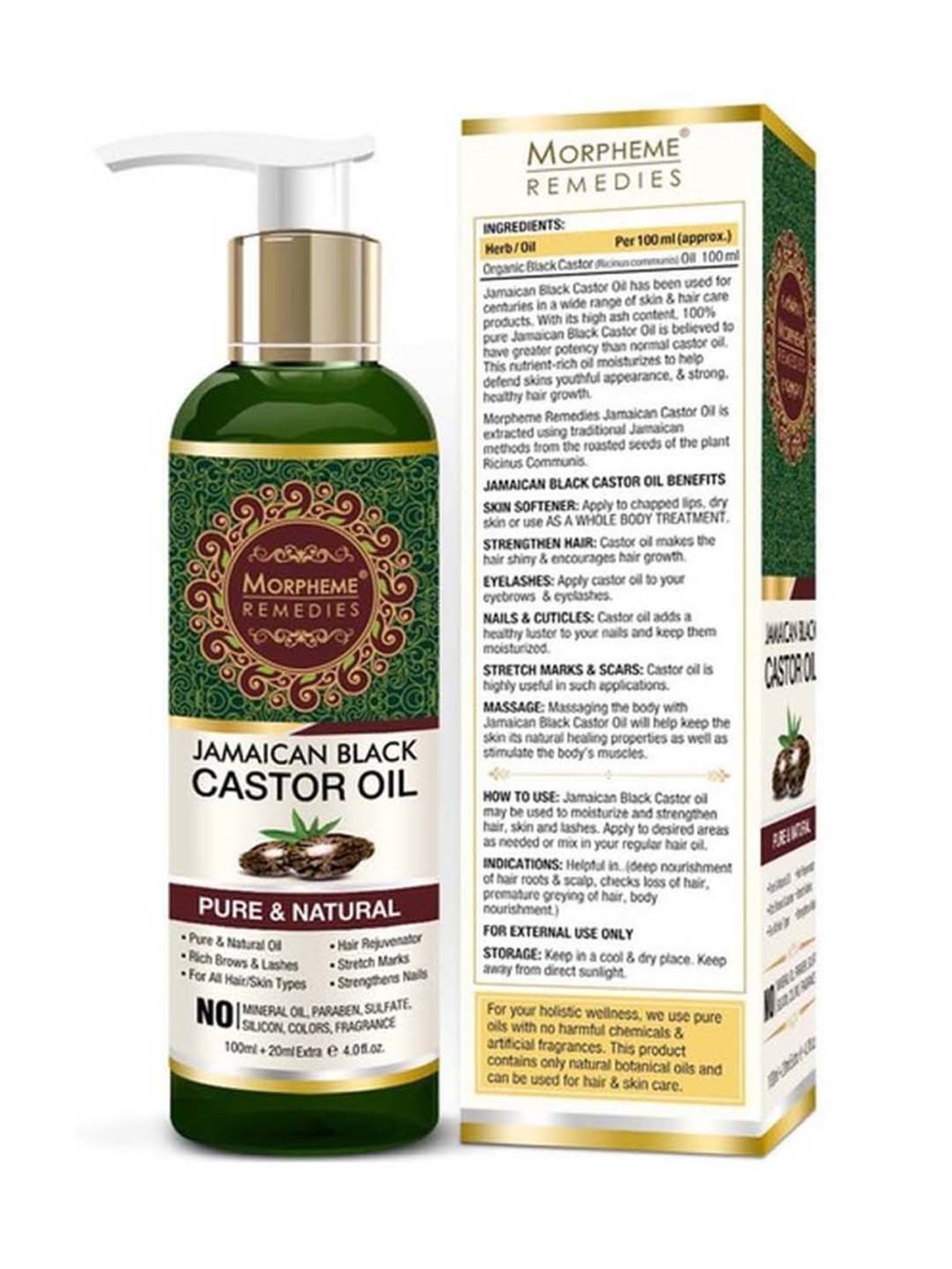 Morpheme Remedies Jamaican Organic Black Castor Oil Pure Oil for Stronger Hair- 120 ml