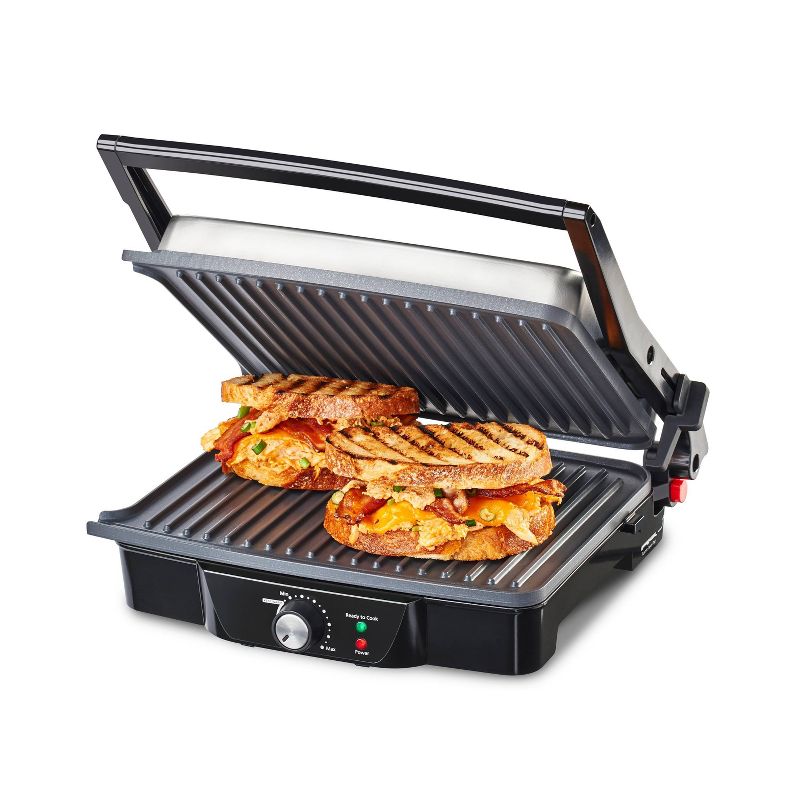 Oster DiamondForce 3-in-1 Nonstick Indoor Grill, Panini Press and Lay-Flat Grill - Stainless Steel