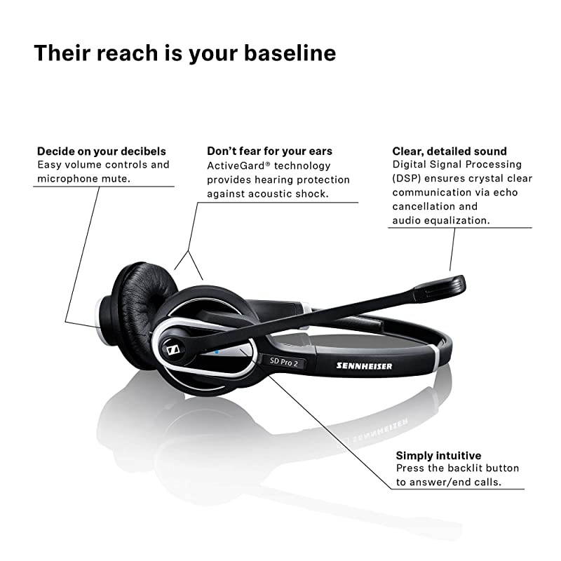 SD Pro2 ML Double-Sided Multi Connectivity Wireless Headset for Desk Phone & Skype for Business Ultra Noise-Cancelling Microphone, Black