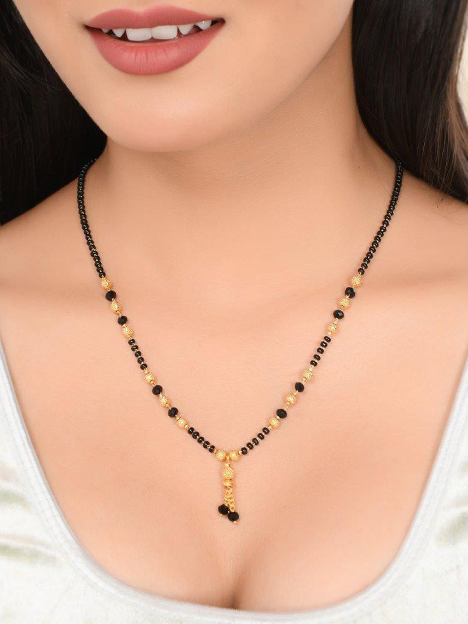 VOJ Gold Plated Round Design Beaded Chain Mangalsutra for Women