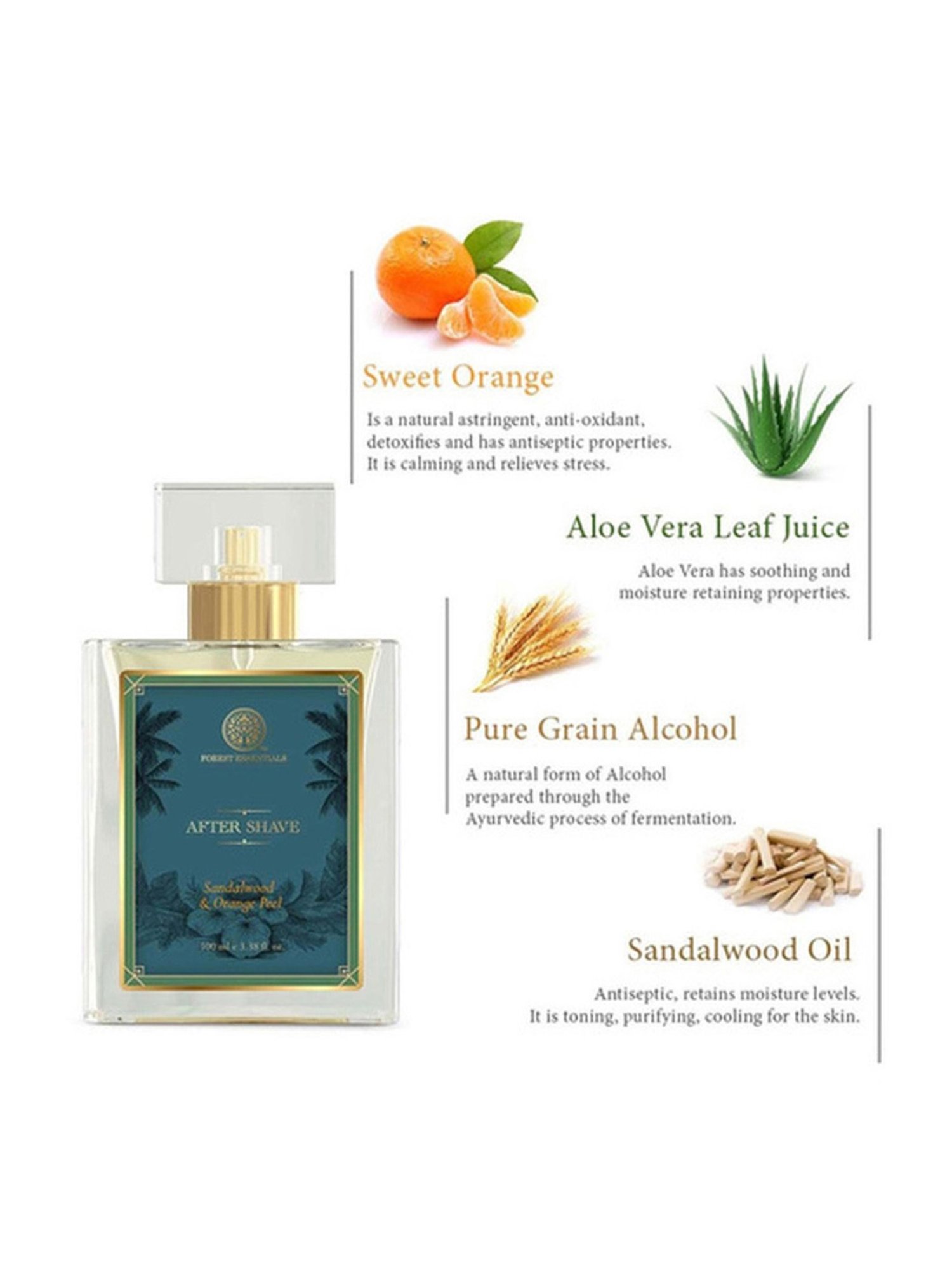 Forest Essentials Sandalwood, Orange Peel & Aloe Vera Aftershave Spray - 100 ml