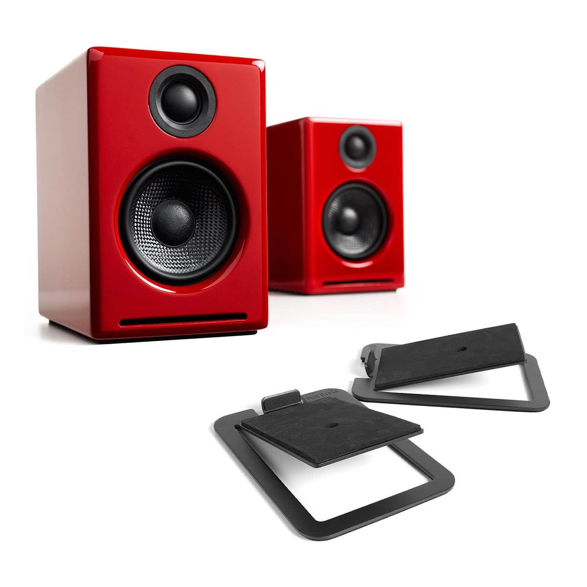 Audioengine A2+ Premium Powered Wireless Desktop Speakers with S4 Desktop Speaker Stands - Pair (Black)