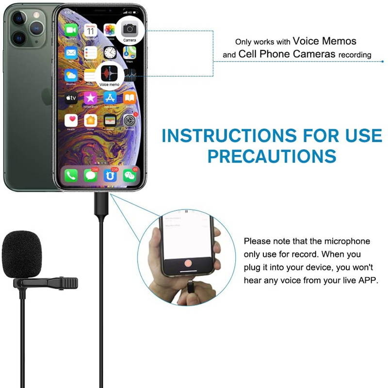 Multifunctional Loudspeaker Lavalier Clip/Lapel Clip Omnidirectional Condenser Microphone Wired Microphone is Suitable for Lightning Interface Equipment