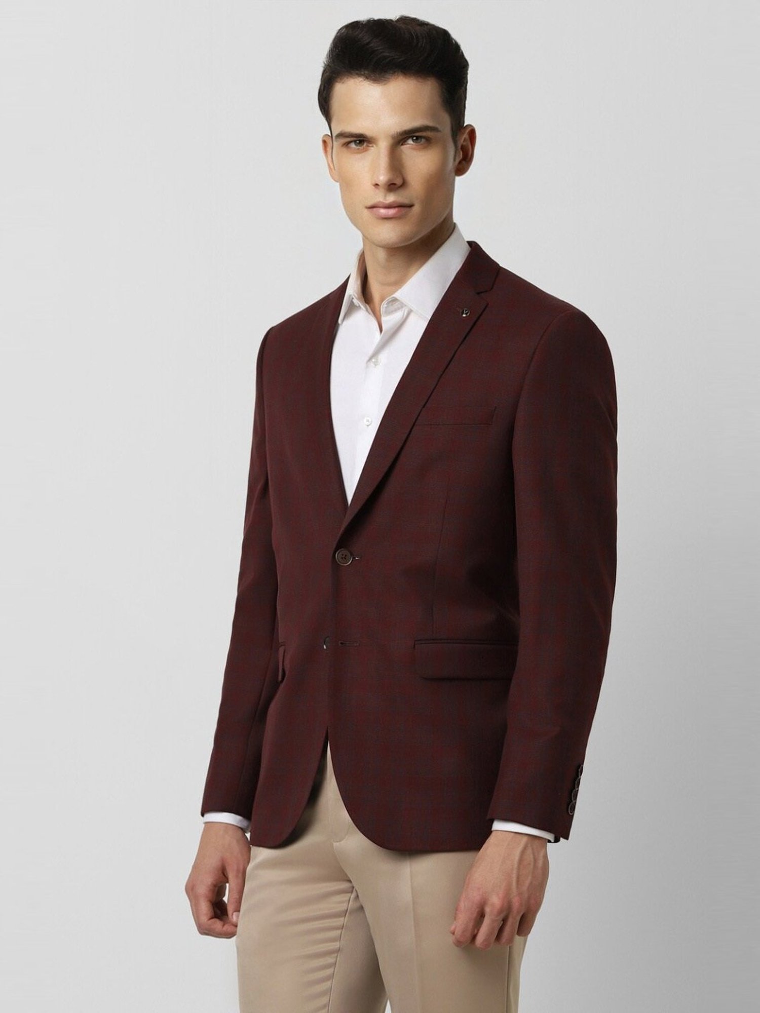 Van Heusen Maroon Slim Fit Checks Blazer