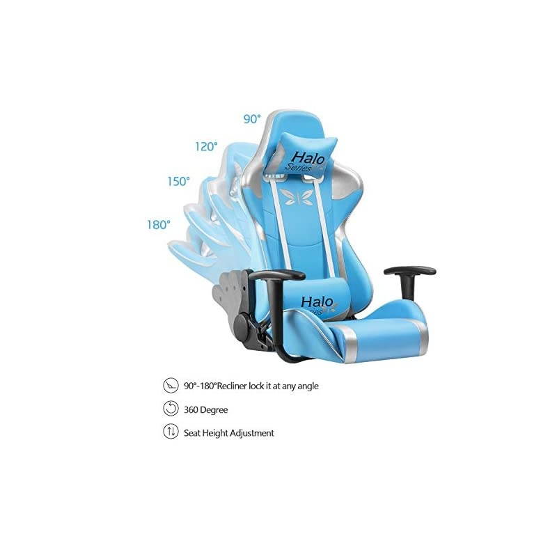 Gaming Chair Adjustable Racing Chair Halo Series Specialty Design Ergonomic Comfortable Swivel Computer Chair with Headrest and Lumbar Support (Blue and Plum red)