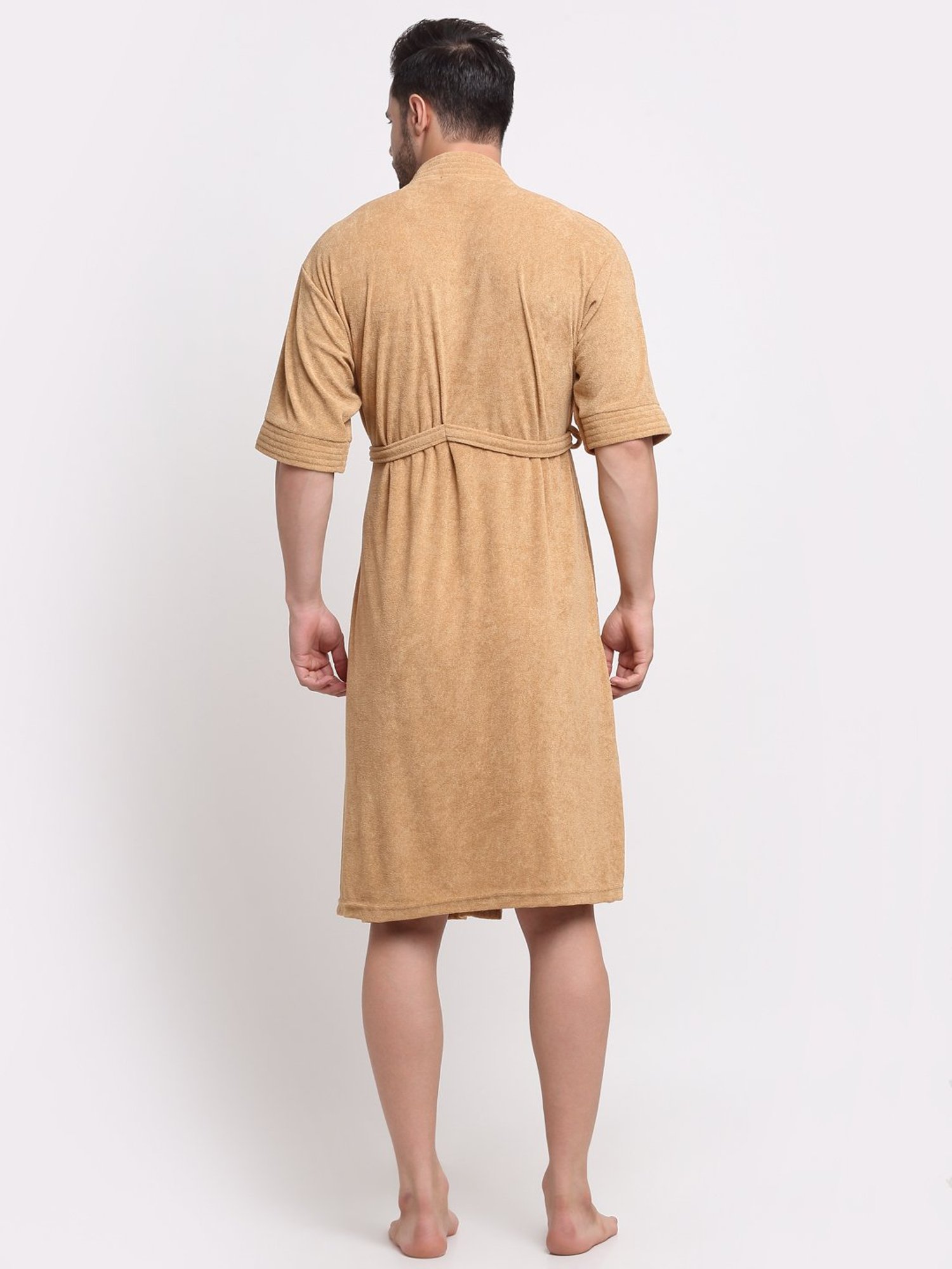 Creeva Everyday Camel 225 GSM Micro Terry Bathrobe with Front Pocket & Kimono Collar