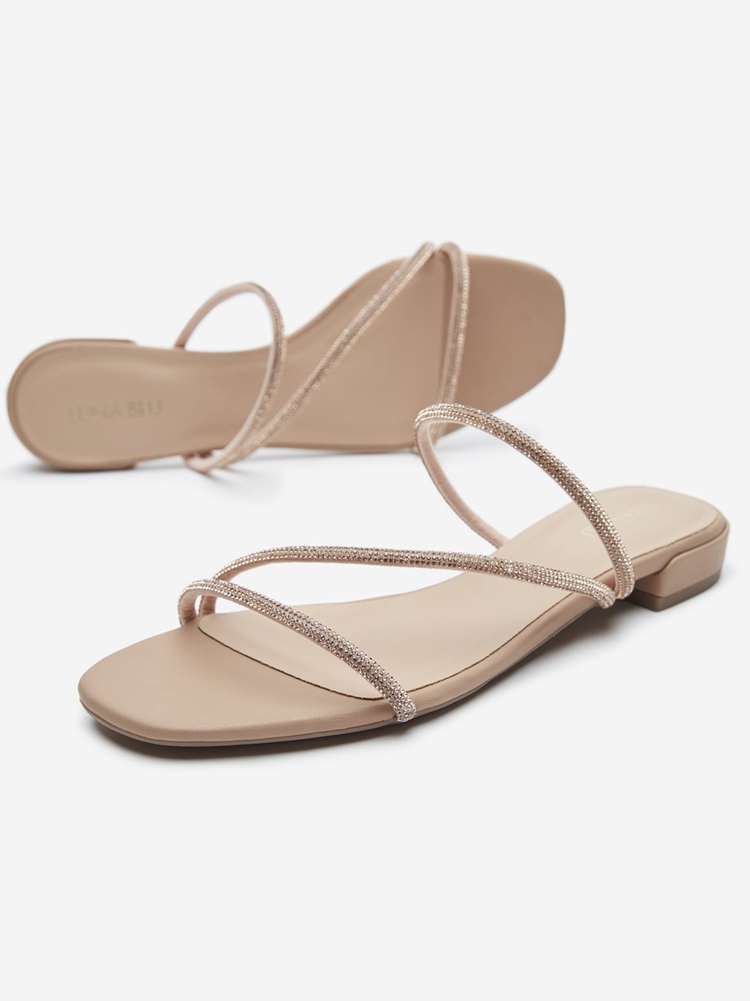 LUNA BLU by Westside Beige Diamante Embellished Sandals