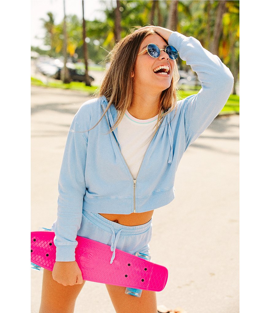 Sundown by Splendid Coordinating Joey Acid Wash Zip Front Hoodie