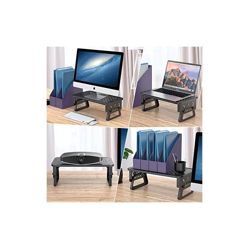 Monitor Stand Riser [Aircraft Grade Aluminium] 3 Height Adjustable Metal Monitor Desk Stand with Mesh Platform for Computer Screen Laptop iMac PC Printer Small Projector and More - Black