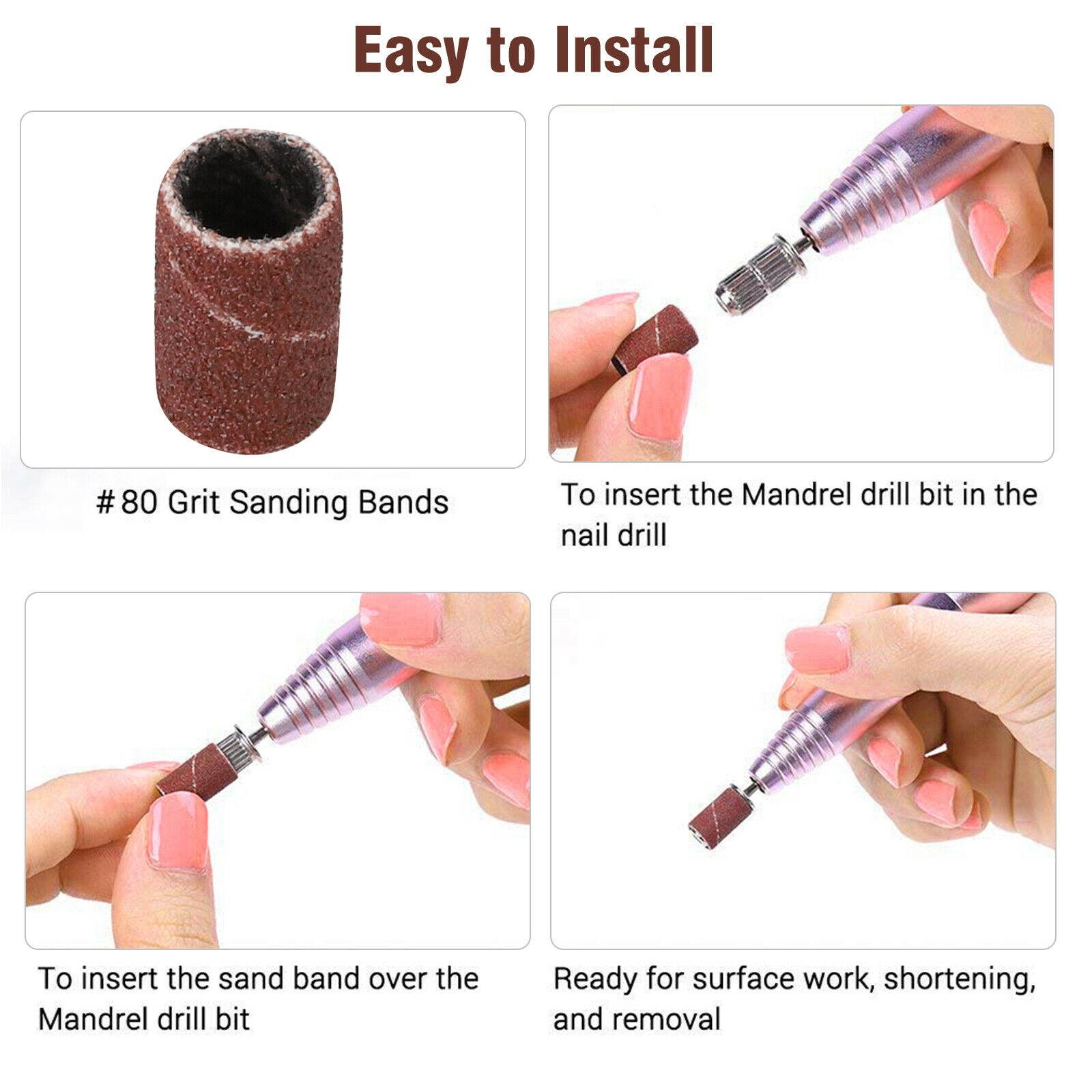 100 Pieces Extra Coarse Grit #80 Sanding Bands for Nail Drill Bits File Manicure