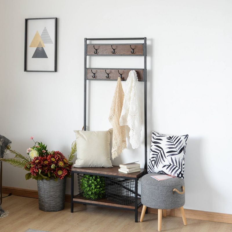 28" Winlock Coat Rack Bench Walnut Brown - Summerland Home