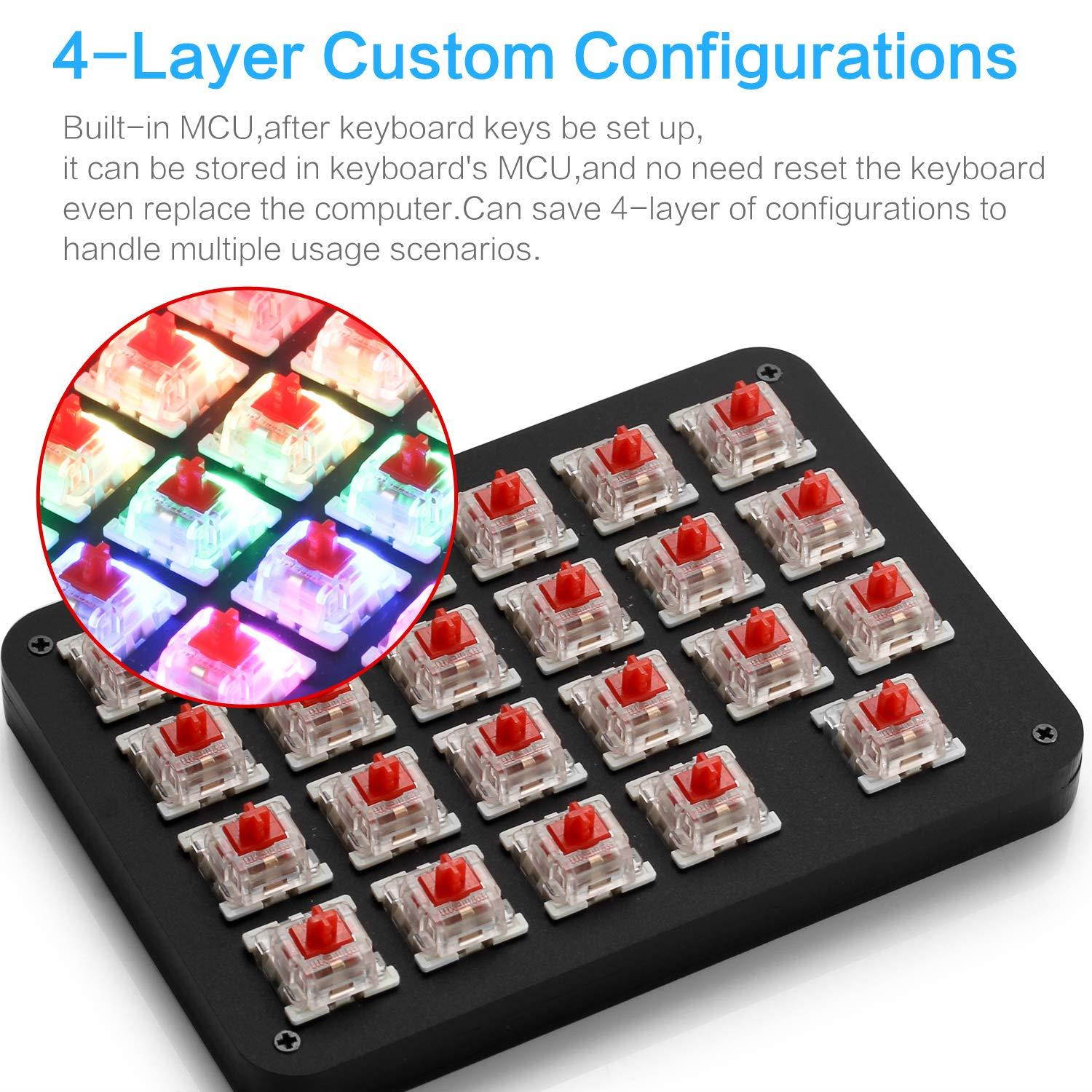 Koolertron One Handed Macro Mechanical Keyboard, RGB LED Backlit Portable Mini One-Handed Mechanical Gaming Keypad 23 Fully Programmable Keys Red Switches