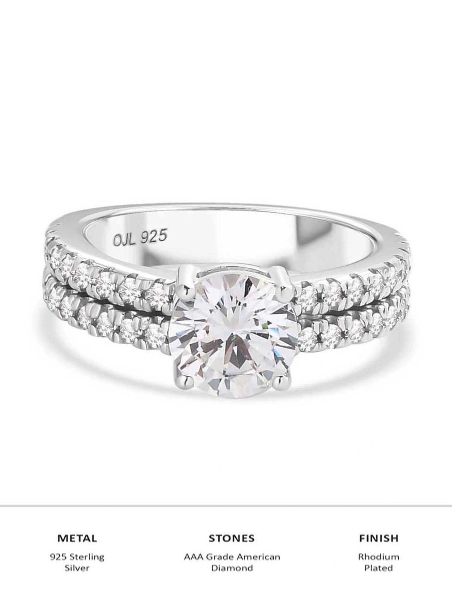 Ornate Jewels 925 Sterling Silver American Diamond Solitaire Ring for Women