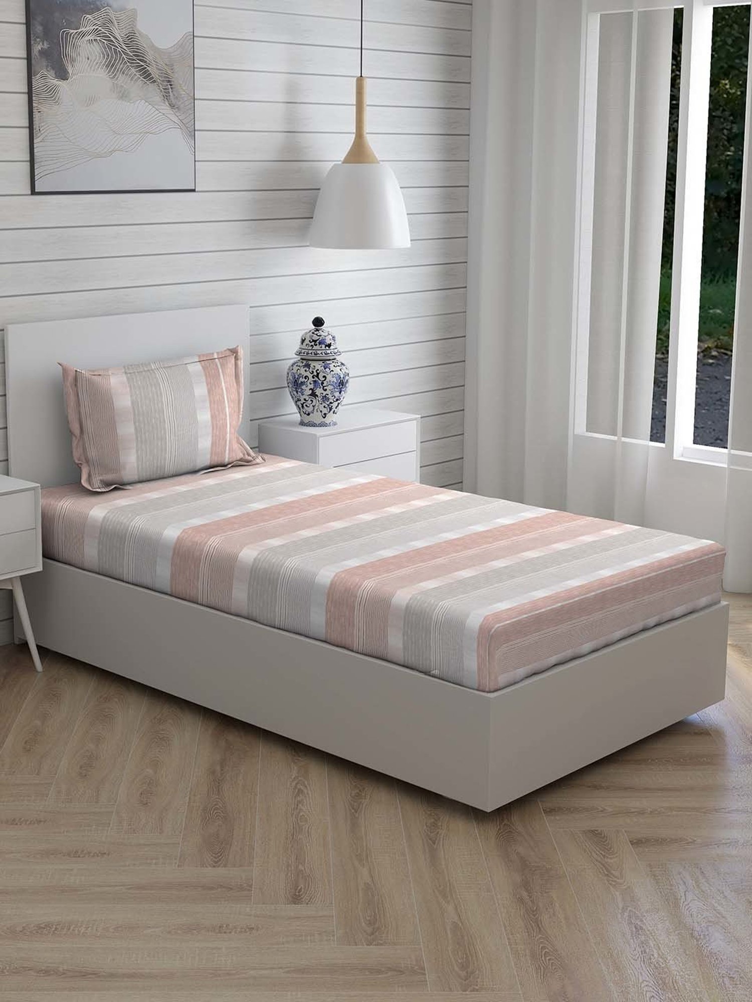 Boutique Living Cool Night Pink Cotton 225 TC Single Flat Bed Sheet With 1 Pillow Cover