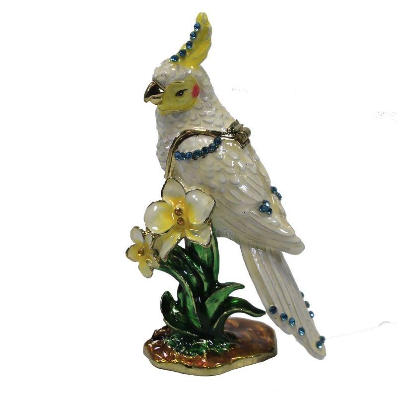 Hinged Trinket Box 3.5" Coakatoo Bird Flowers Parrot  -  Decorative Figurines