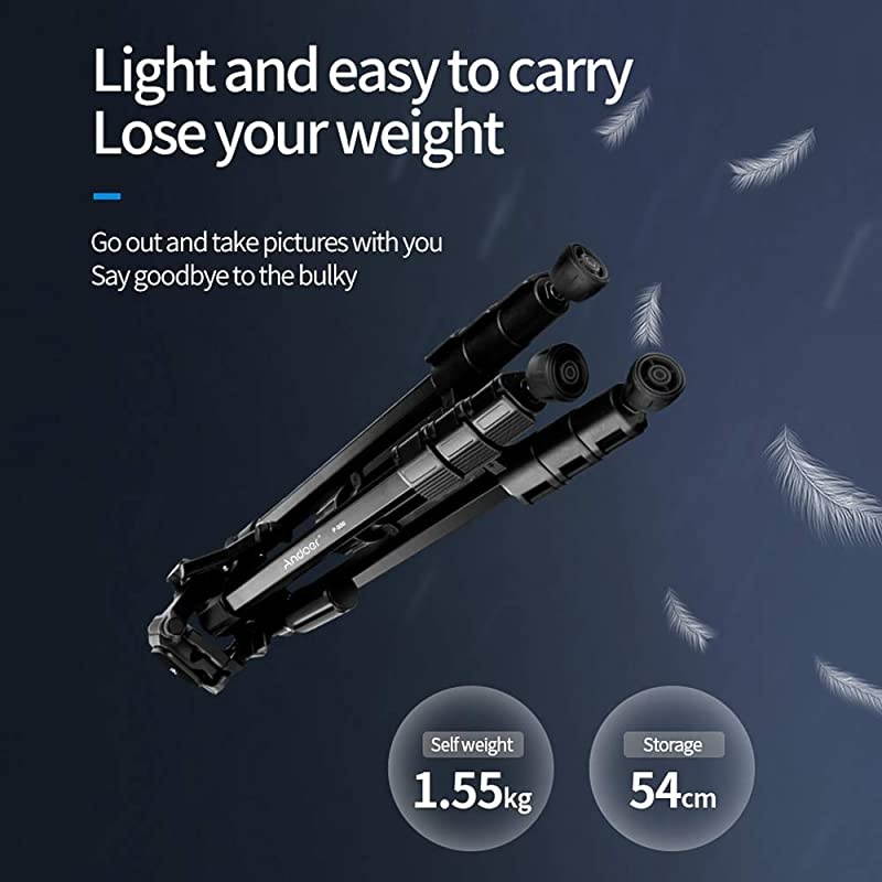 Portable Tripod Stand Aluminum Alloy 5kg/11lbs Load Capacity Max. Height 148cm/58.2in with 3-Way Tripod Head Middle Axis Black