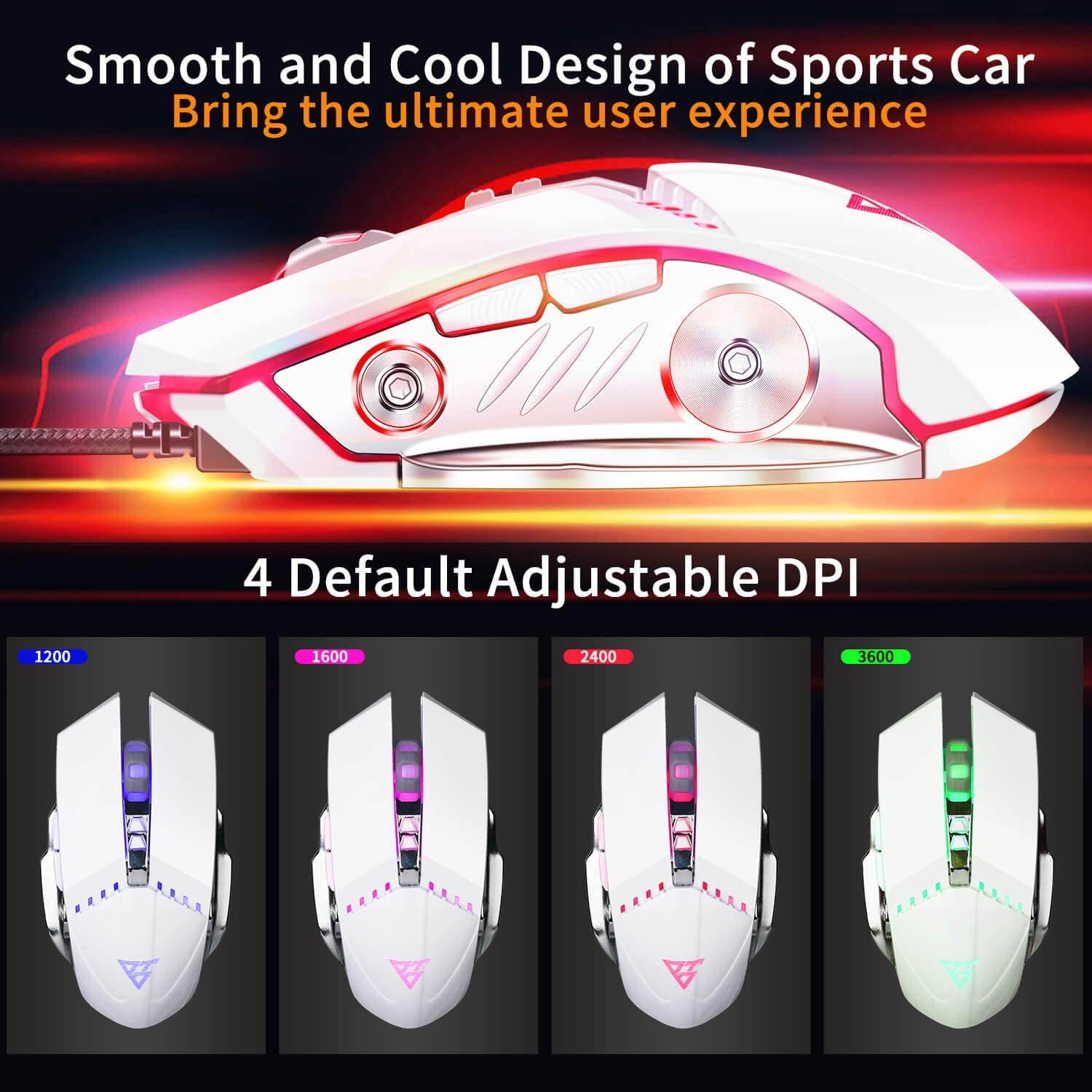 LENRUE Gaming Mouse Wired Ergonomic Computer Mice with 7 Programmable Buttons 4 Circular & Breathing LED Light 4 Adjustable DPI Up to 3200 for PC Mac Laptop and Gamer