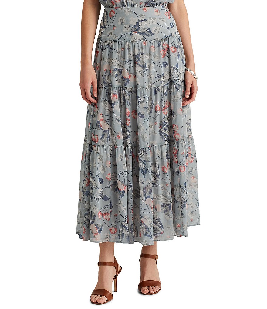Lauren Ralph Lauren Floral Print Georgette Peasant A-Line Skirt