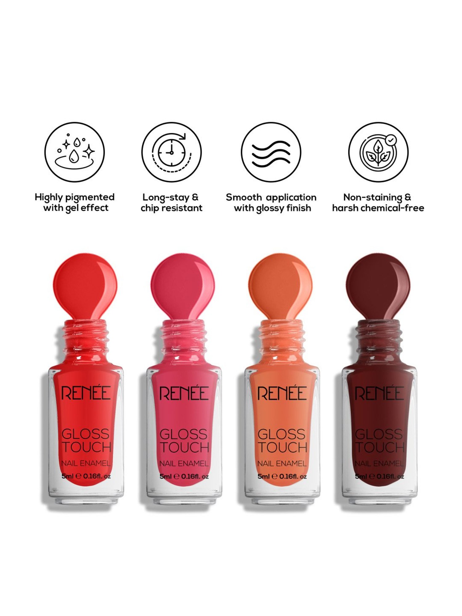 RENEE Gloss Touch N03 Red Parade Nail Enamel - Pack of 4