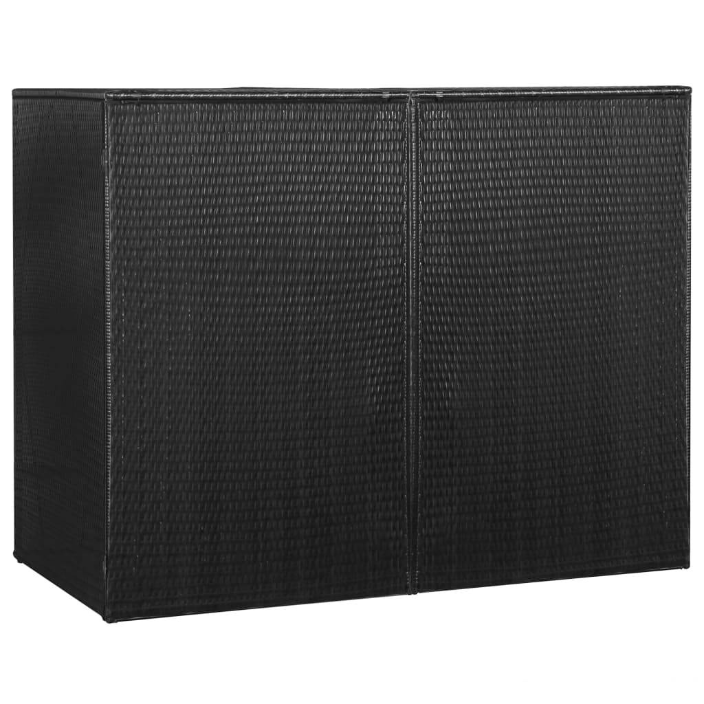 vidaXL Double Wheelie Bin Shed Black Poly Rattan Outdoor Garbage Trash Box