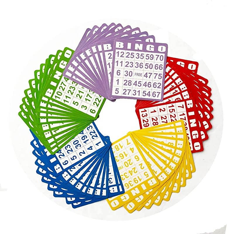 Bingo Game Set with 50 Bingo Cards and 500 Colorful Transparent Bingo Chip