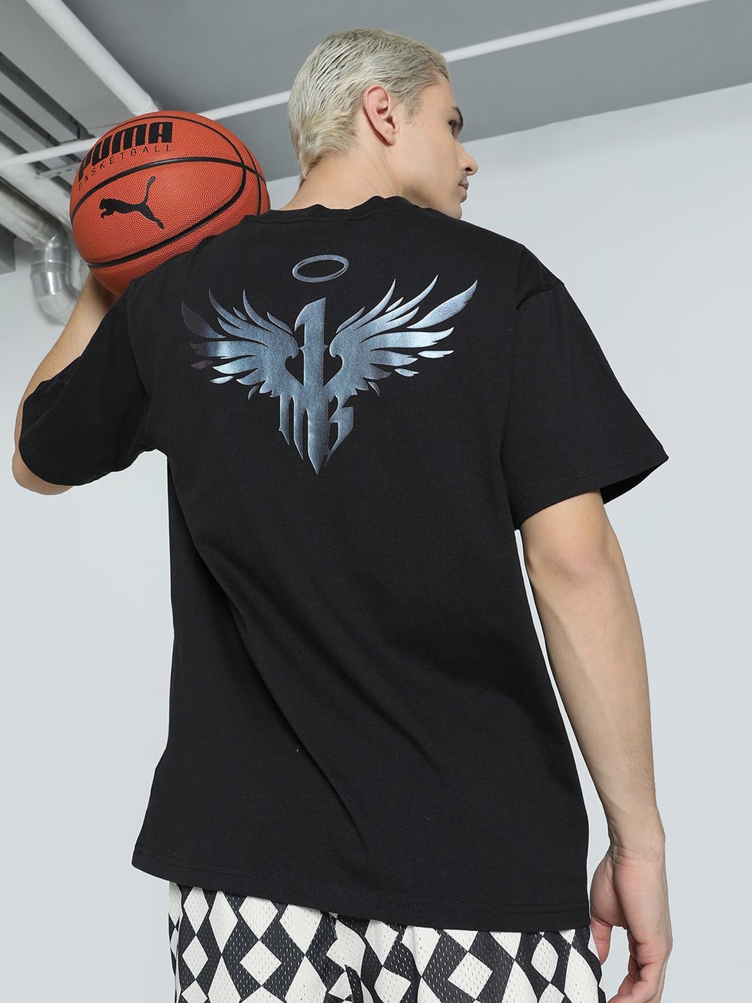 Puma MELO Black Regular Fit Printed Sports T-Shirts